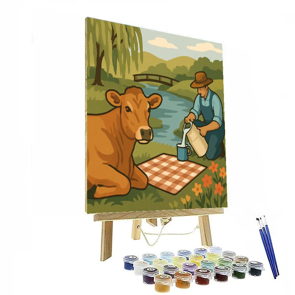 Riverbank Picnic With Cow Companion Numbered painting kits