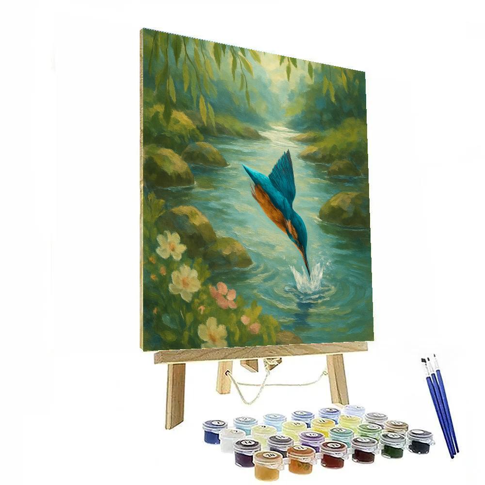 Kingfisher Splash In The Riverbend Garden DIY paint by numbers