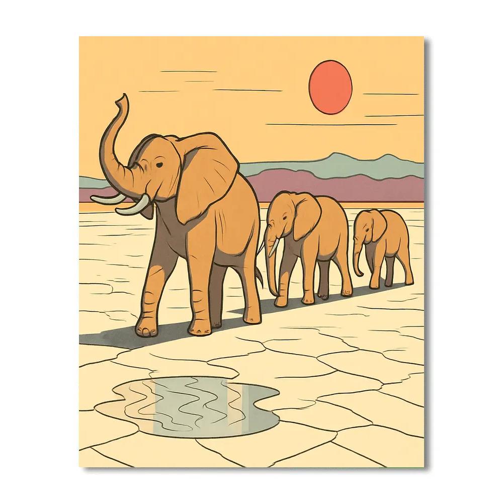 Salt Flats Mirage With Elephant paint by numbers