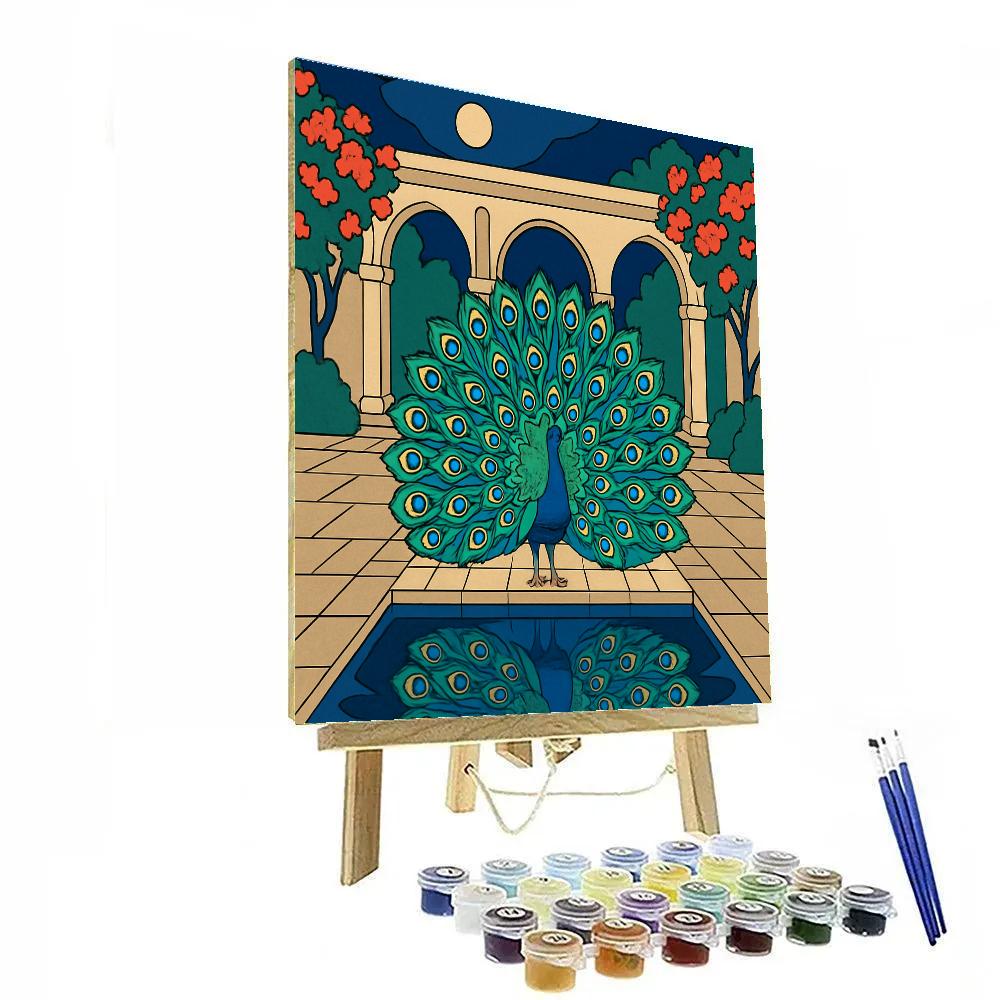 Moonlit Courtyard With Peacock Elegance Paint by numbers art