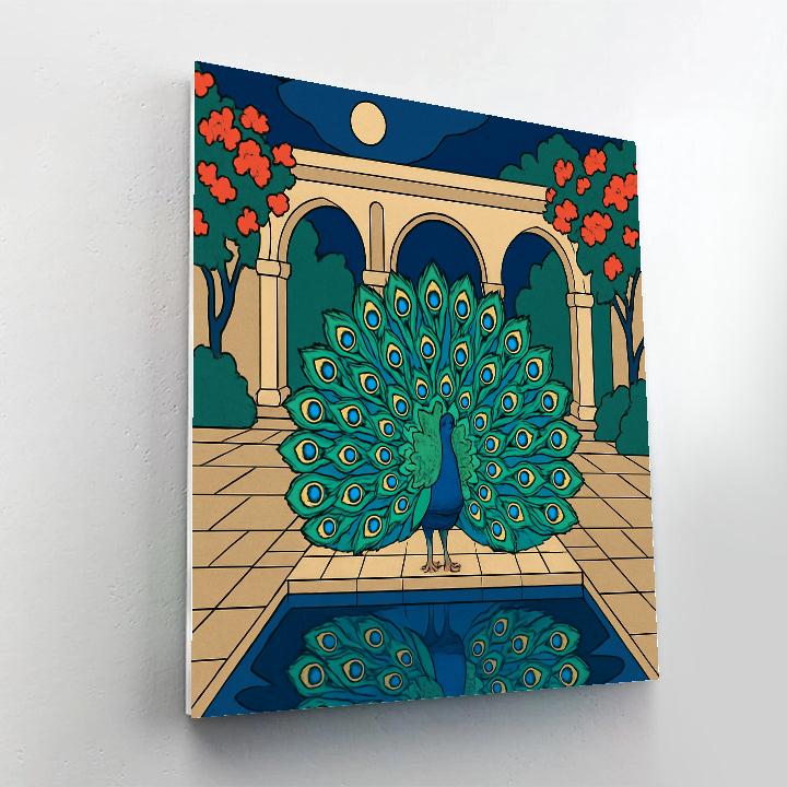 Moonlit Courtyard With Peacock Elegance Paint by numbers art