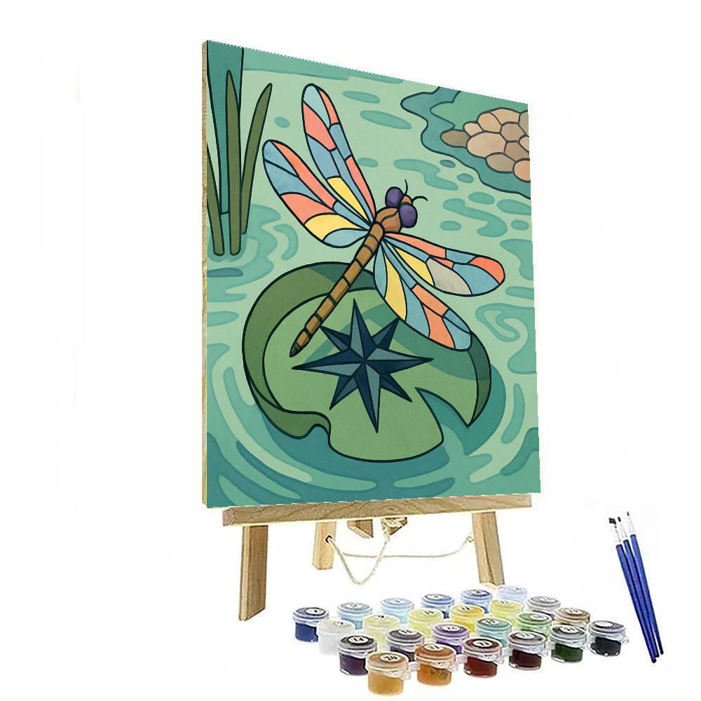 Watercolor Map With Dragonfly Compass Paint by numbers art