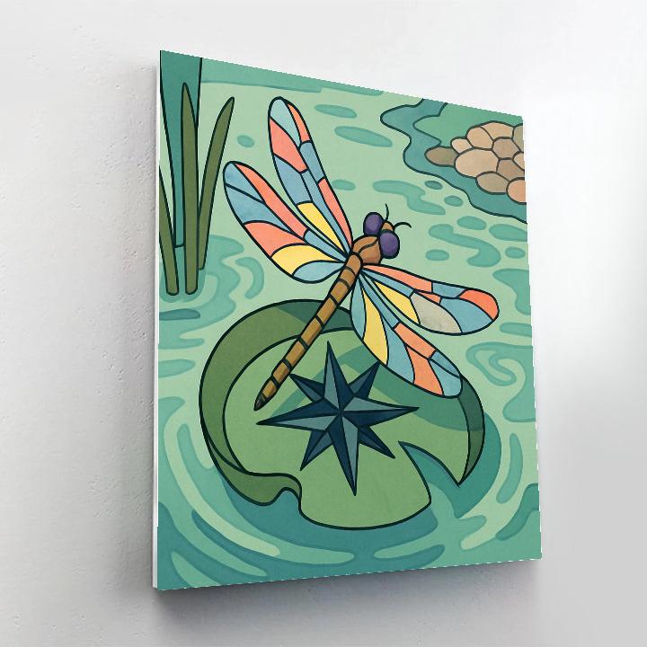 Watercolor Map With Dragonfly Compass Paint by numbers art