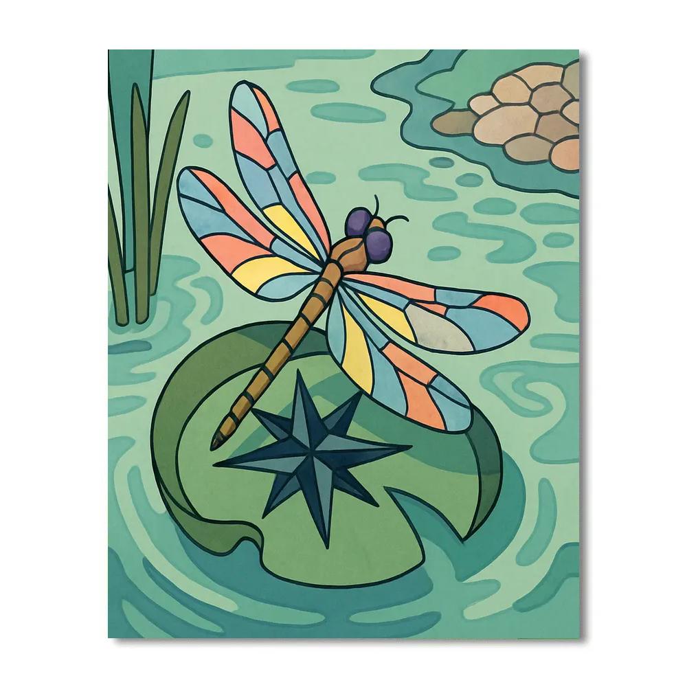 Watercolor Map With Dragonfly Compass Paint by numbers art