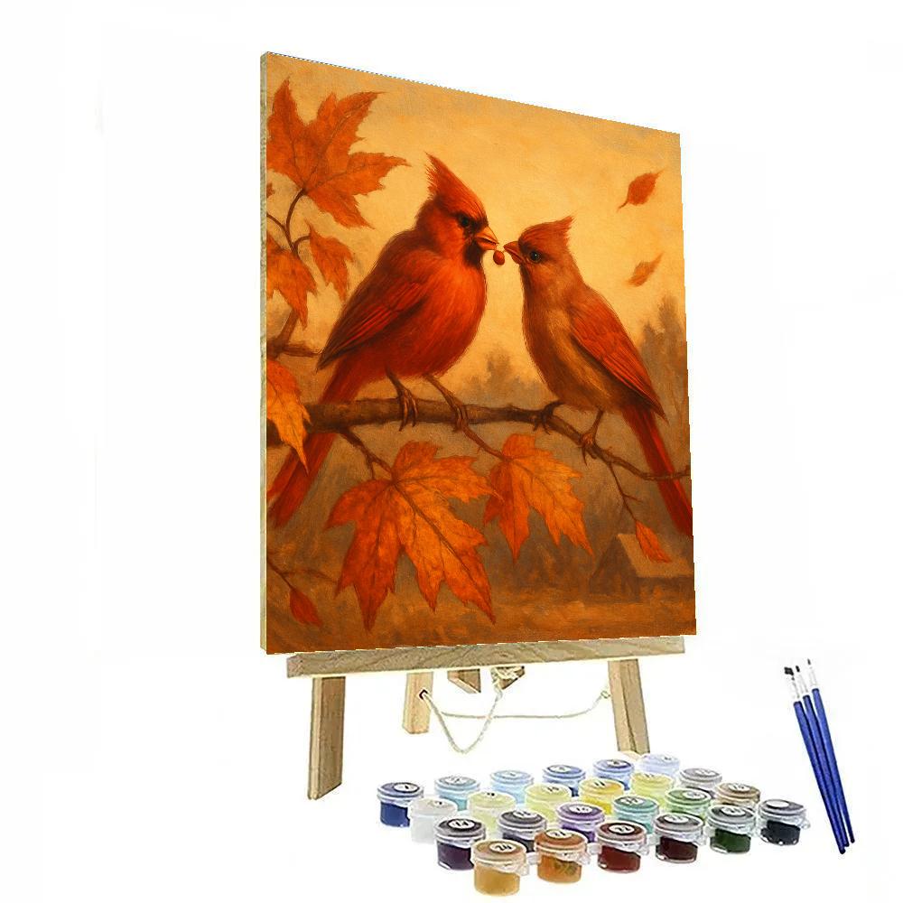 Autumn Hearth Cardinals In Maple Glow Paint by numbers art