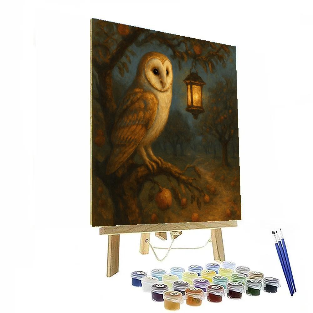Barn Owl In The Candlelit Orchard Hollow paint by numbers