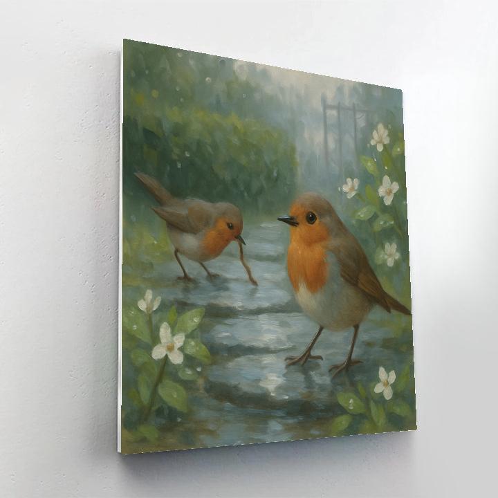 Garden Robins After A Gentle Rain Numbered painting kits