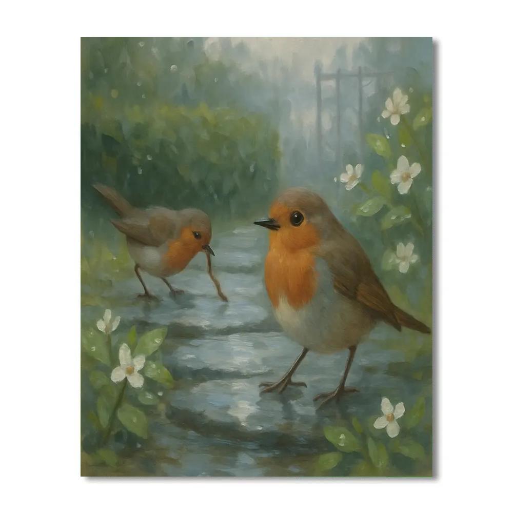 Garden Robins After A Gentle Rain Numbered painting kits