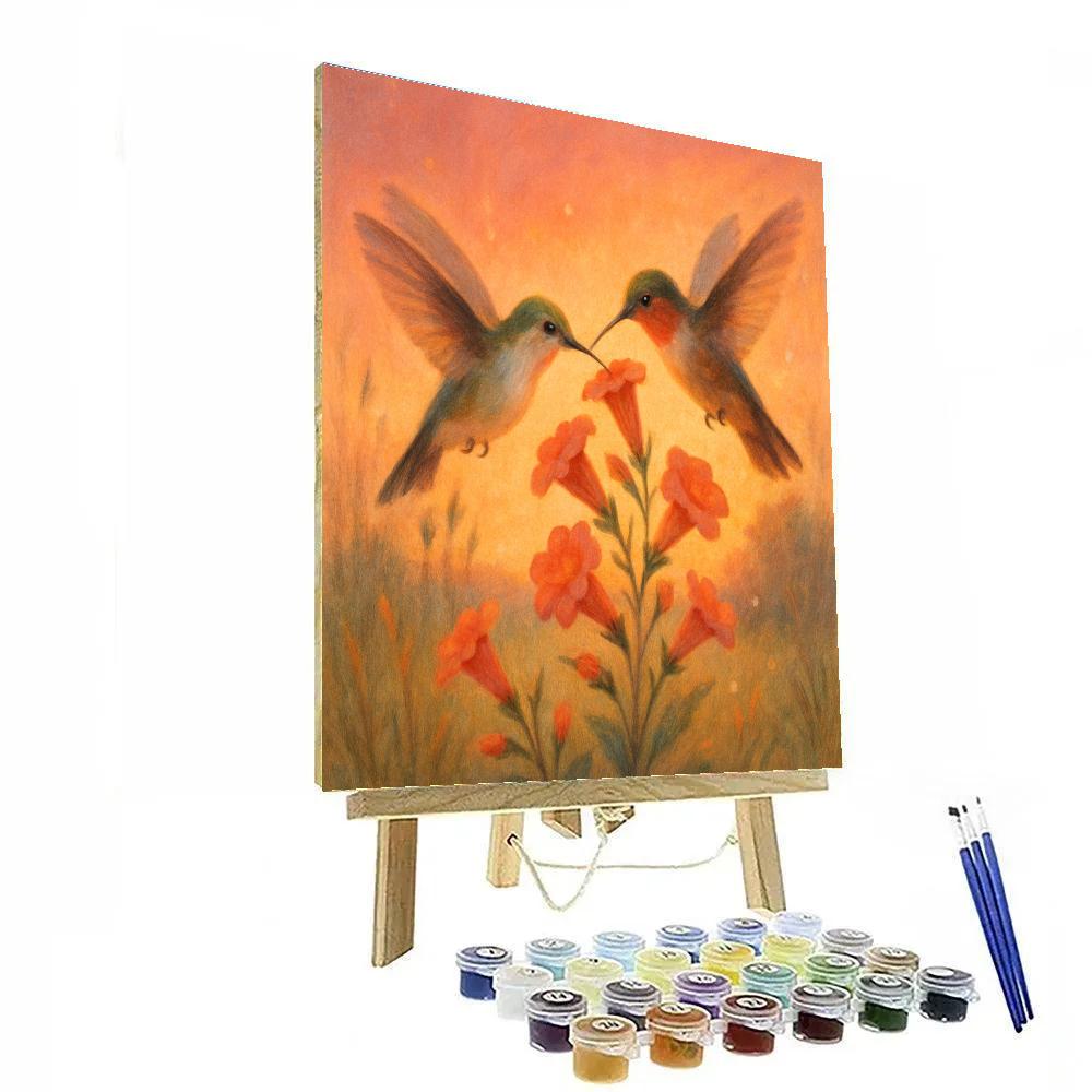 Hummingbirds In The Sunset Window Of Wildflowers paint by numbers
