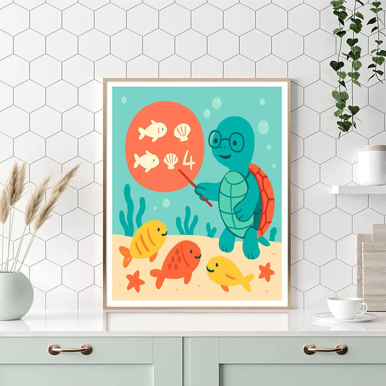 Coral Classroom Of The Curious Sea Turtle paint by numbers