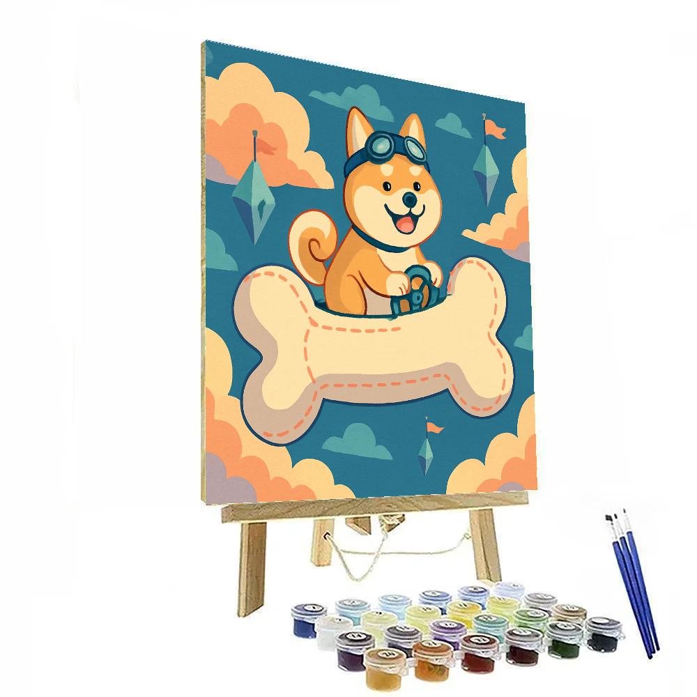 Sky Sailor Dog In A Paper Airship Paint by numbers kits
