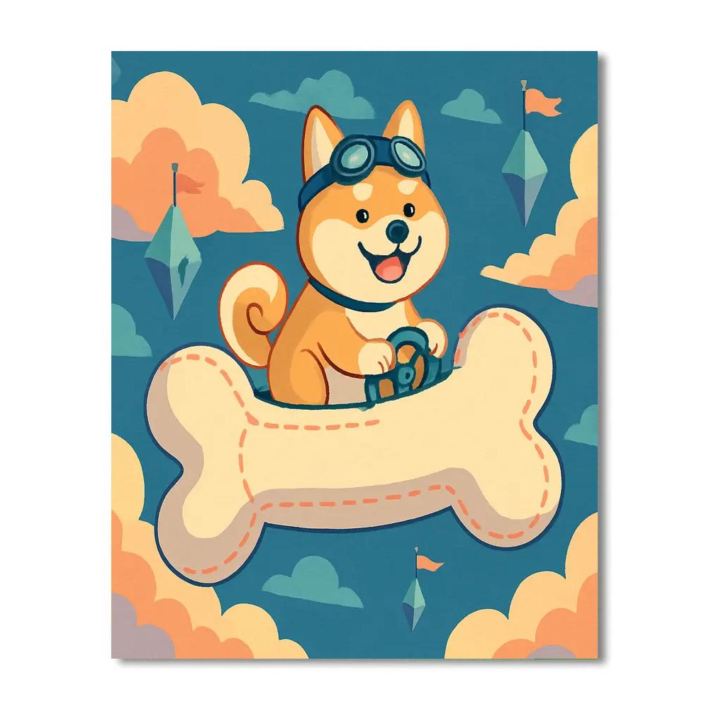 Sky Sailor Dog In A Paper Airship Paint by numbers kits