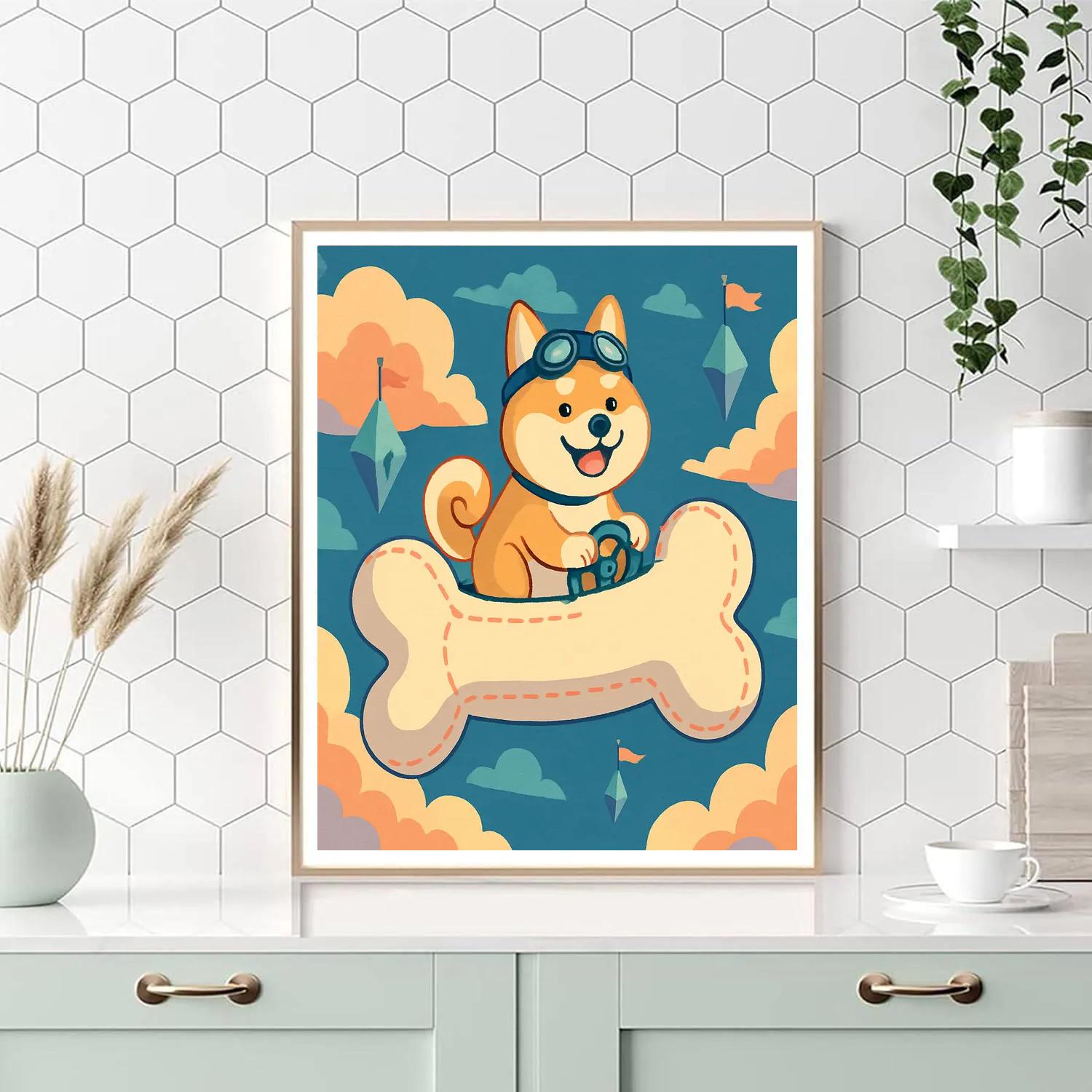 Sky Sailor Dog In A Paper Airship Paint by numbers kits