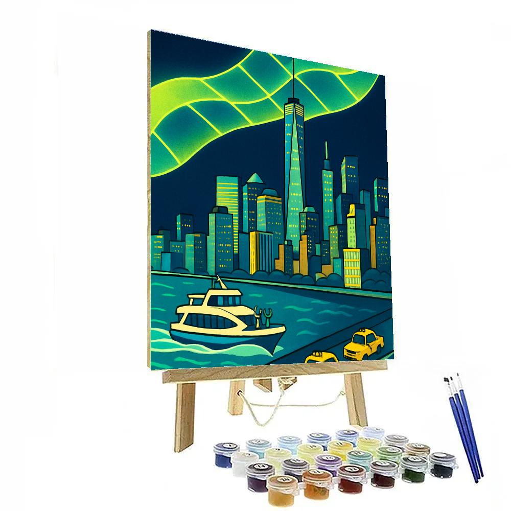 New York Skyline In Aurora Grid paint by numbers