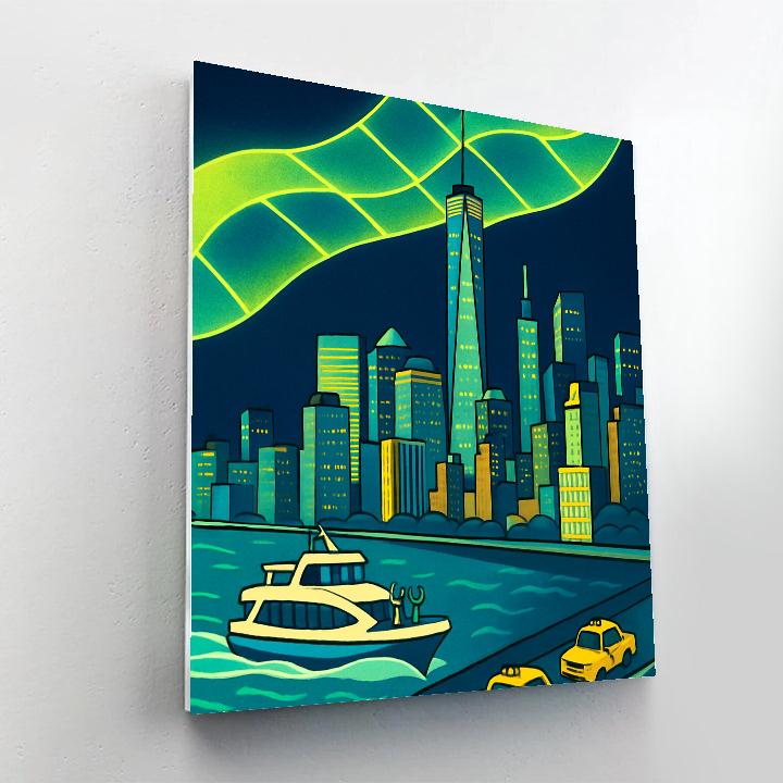 New York Skyline In Aurora Grid paint by numbers