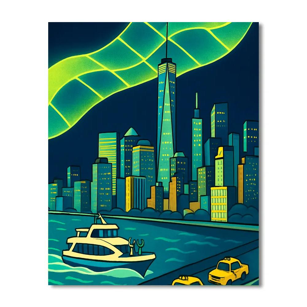 New York Skyline In Aurora Grid paint by numbers