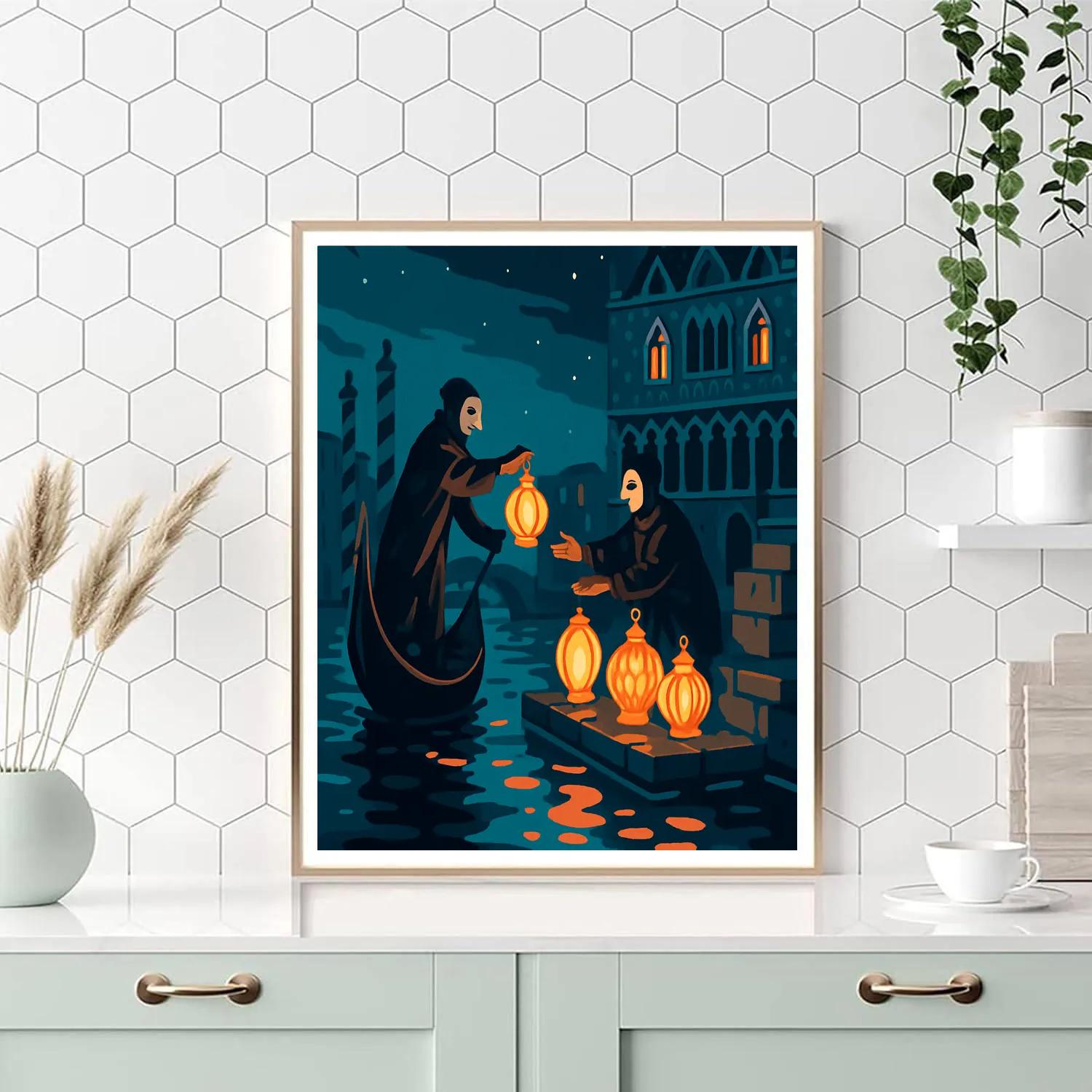 Moonlit Glassmaker Carnival Venice Scene Painting by numbers kit