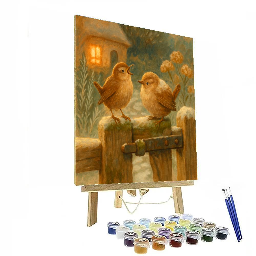 Lantern Glow Wrens At The Cottage Gate painting number kit