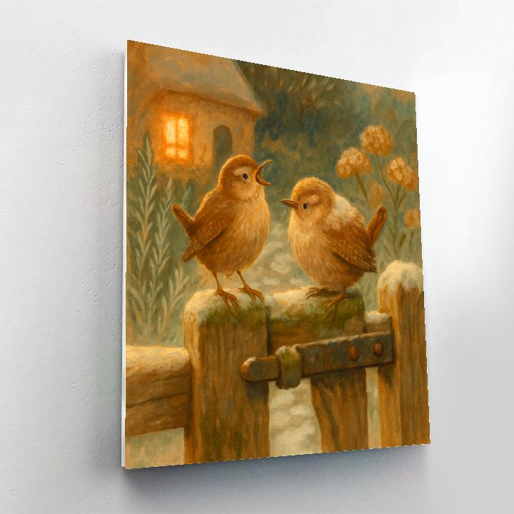 Lantern Glow Wrens At The Cottage Gate painting number kit