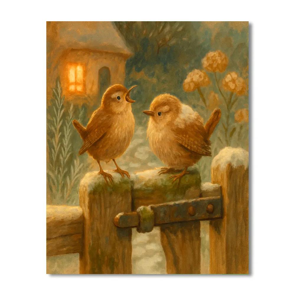 Lantern Glow Wrens At The Cottage Gate painting number kit