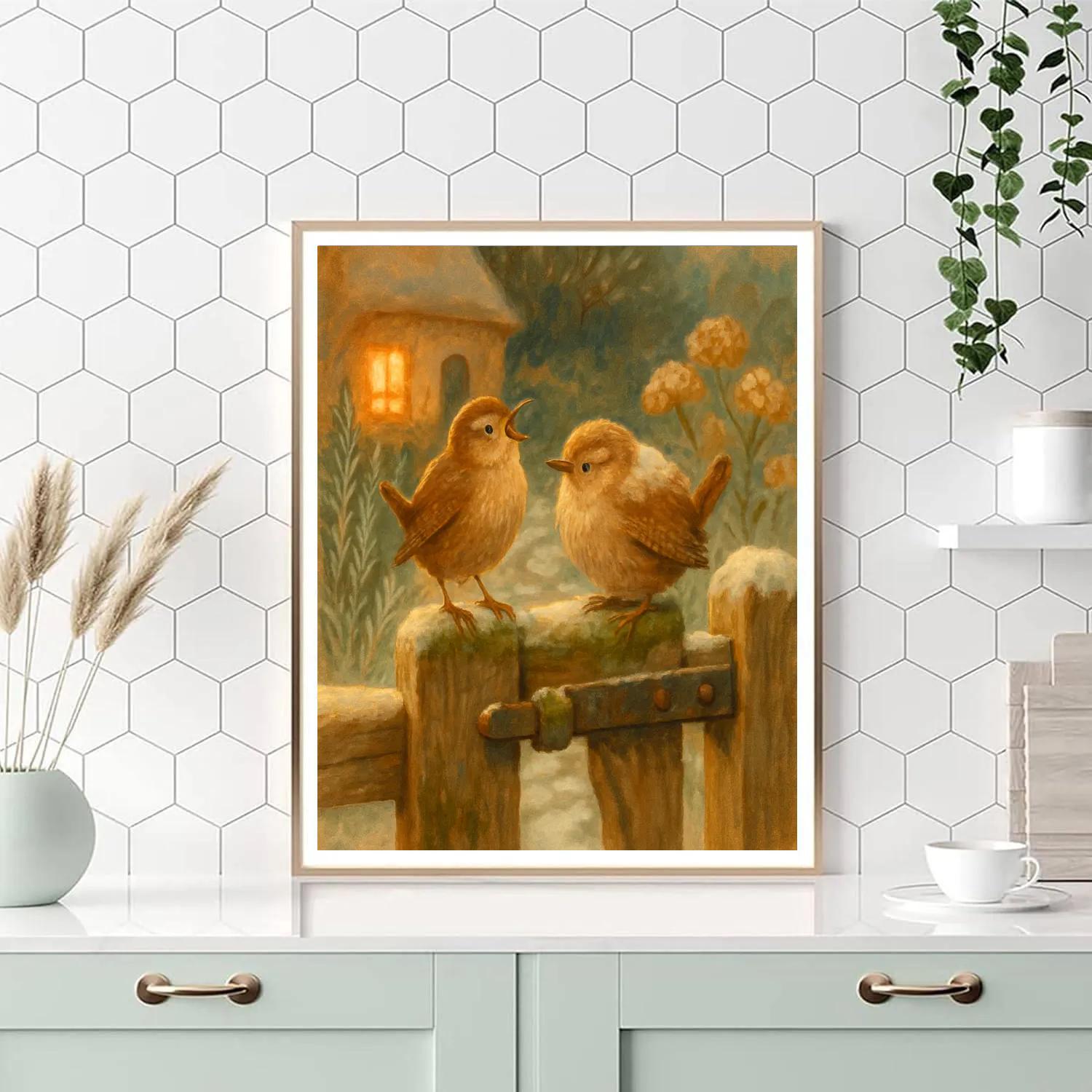 Lantern Glow Wrens At The Cottage Gate painting number kit