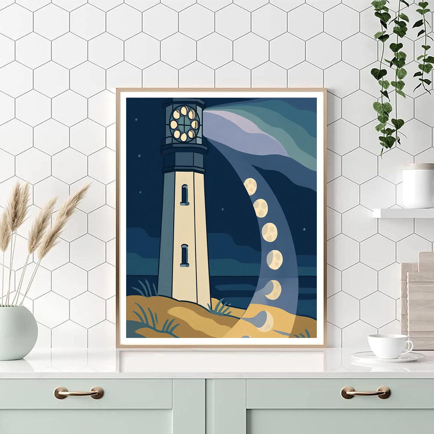 Lighthouse With Moon Phases Interior Painting by numbers kit