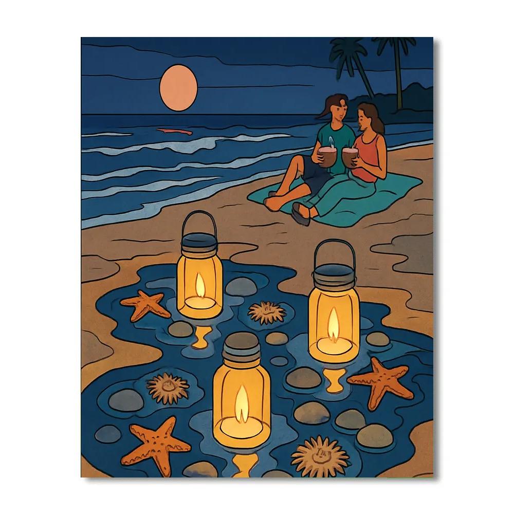 Tidepool Lanterns At The Shore With Beach Glow Paint by numbers kits