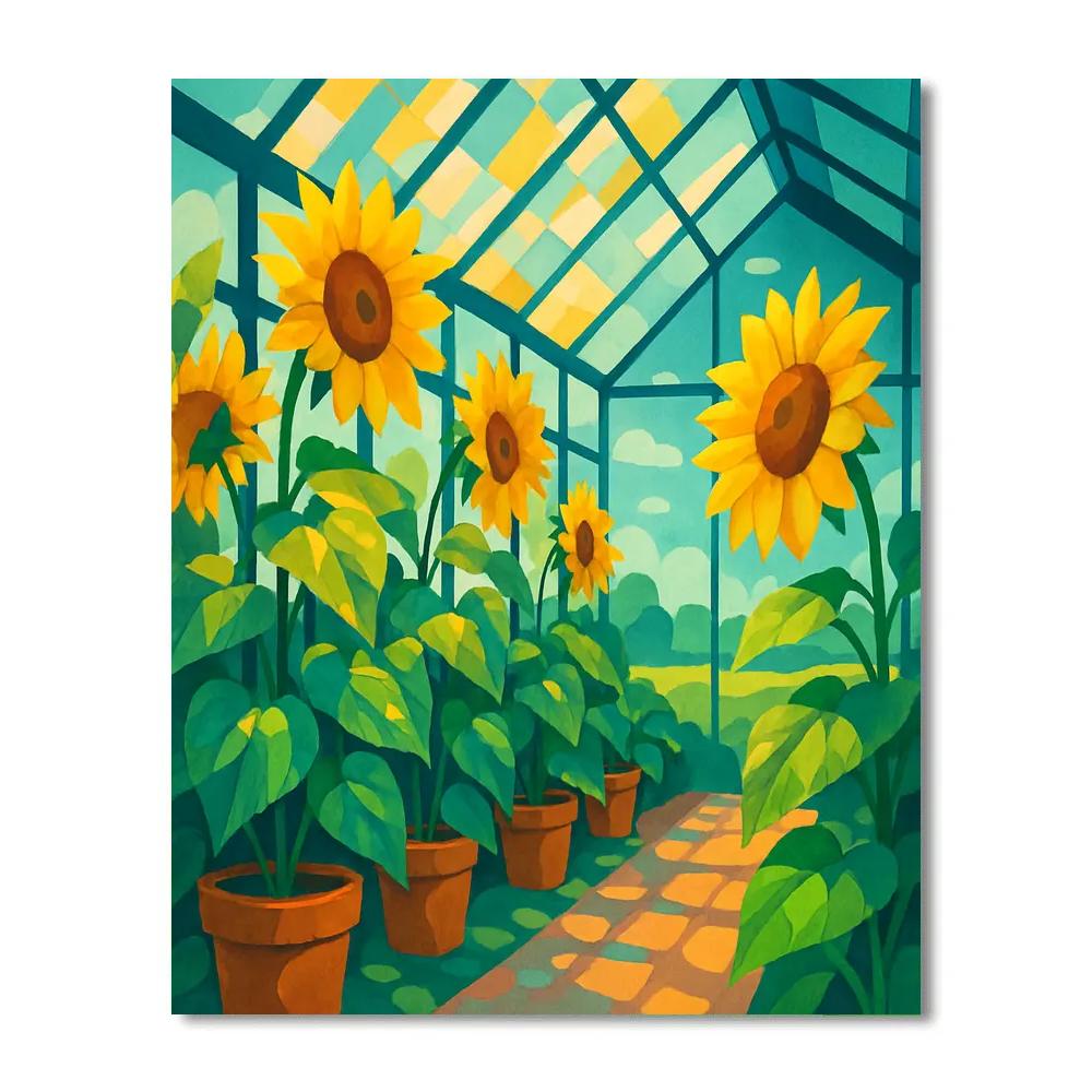 Glasshouse With Sunflower Light DIY paint by numbers