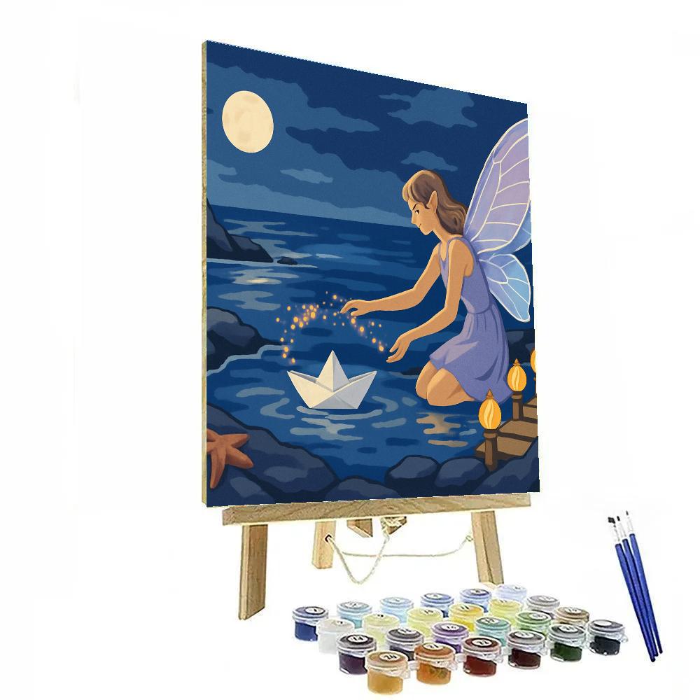Moonlit Harbor With Fairy Lanterns paint by color