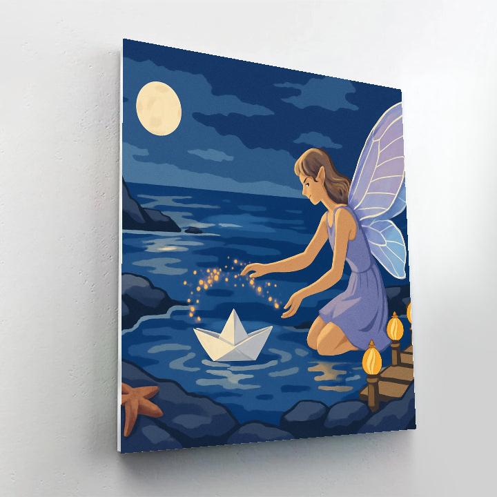 Moonlit Harbor With Fairy Lanterns paint by color
