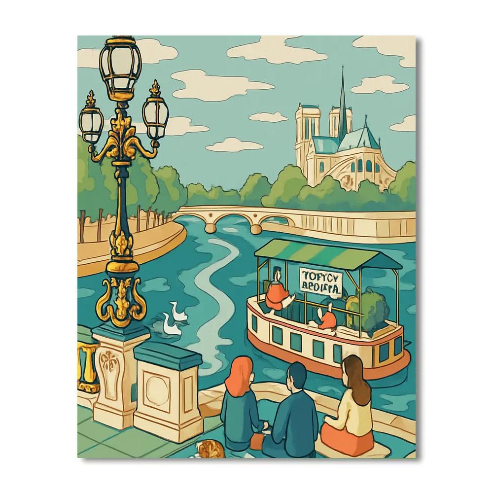 Seine River Promenade, Paris In Bloom Paint by numbers art