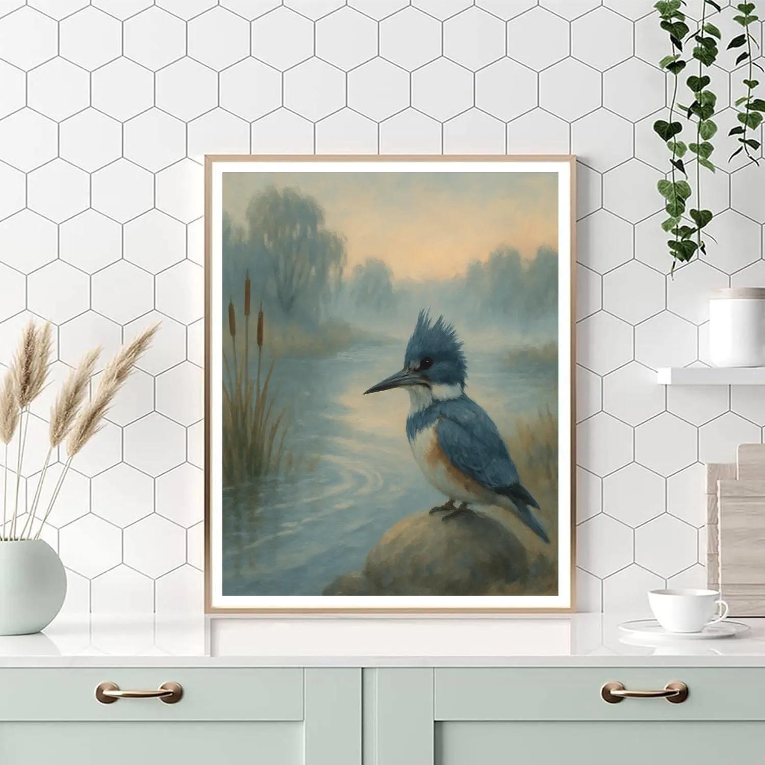 Mist River Kingfisher Pause Paint by numbers art