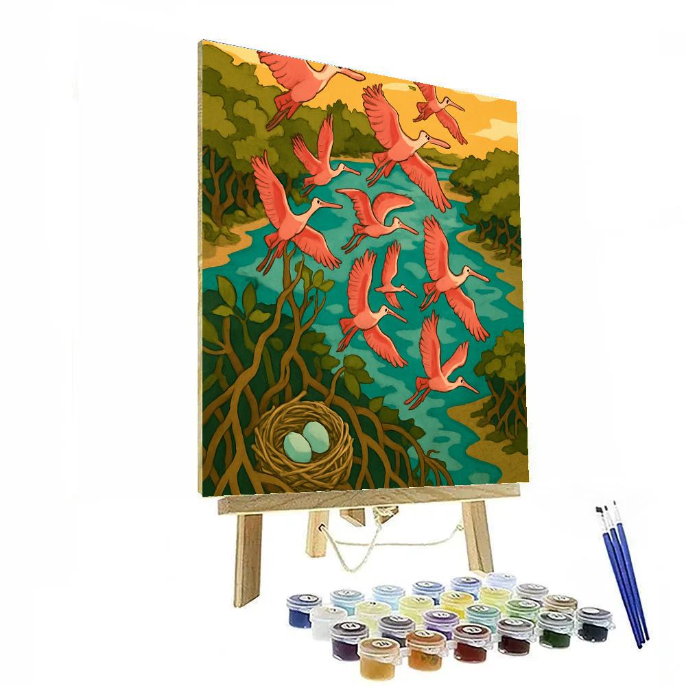 Mangrove Rookery With Birds In Spiral Flight DIY paint by numbers