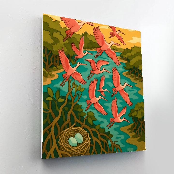 Mangrove Rookery With Birds In Spiral Flight DIY paint by numbers