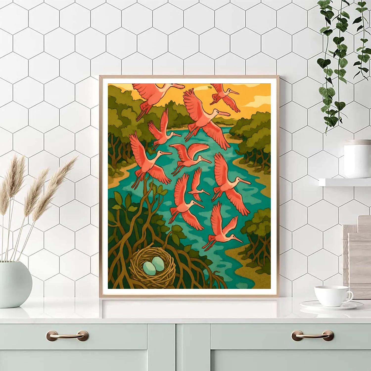 Mangrove Rookery With Birds In Spiral Flight DIY paint by numbers