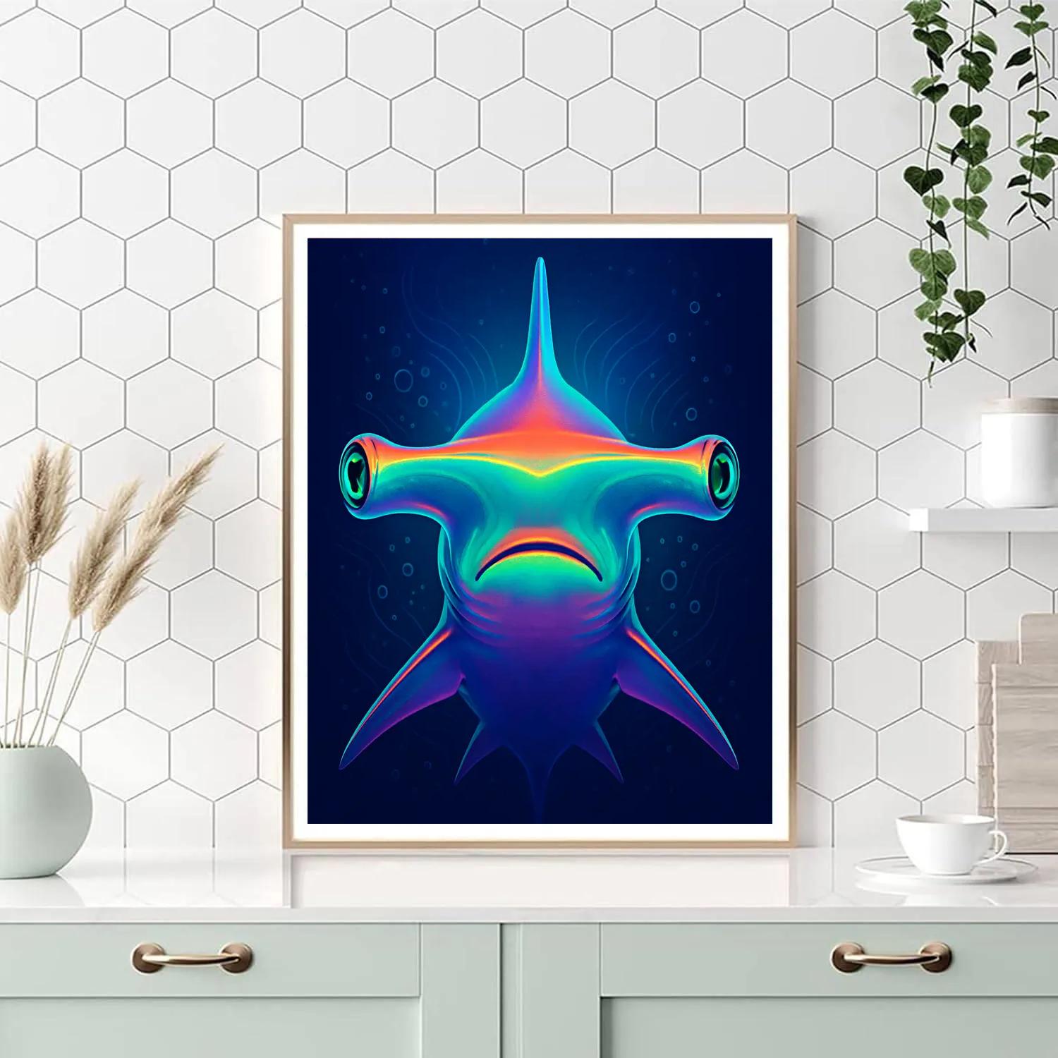 Neon Reef Hammerhead Focus Paint by numbers art