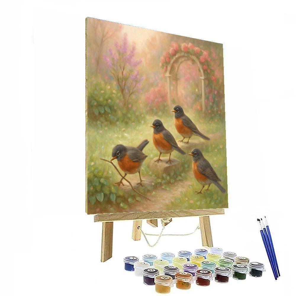 Rose Arbor Robins In Early Spring paint by color