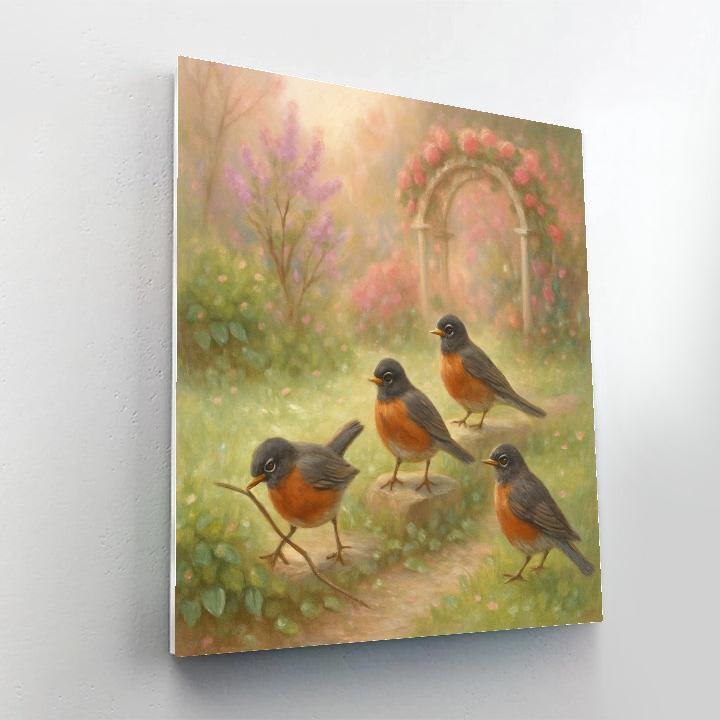Rose Arbor Robins In Early Spring paint by color
