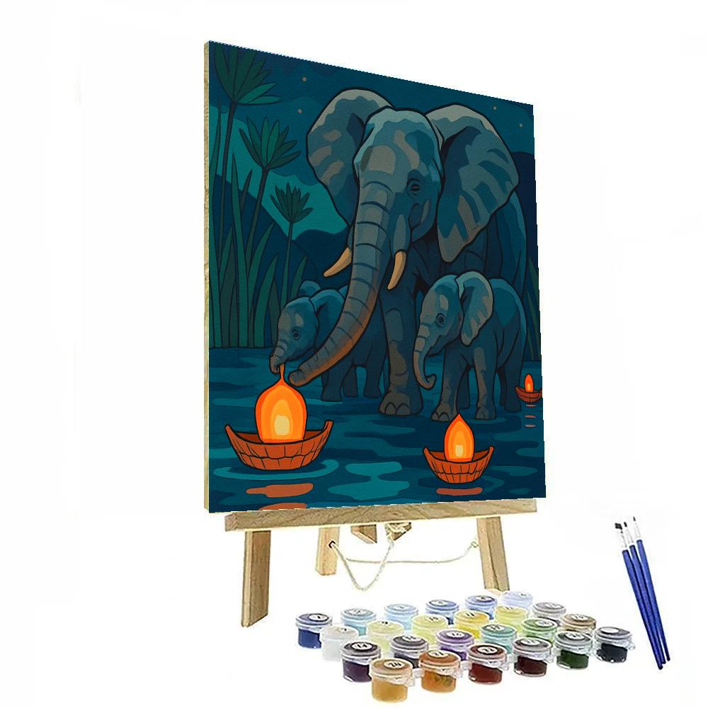 Moonlit Elephant Reedboat Parade Paint by numbers kits