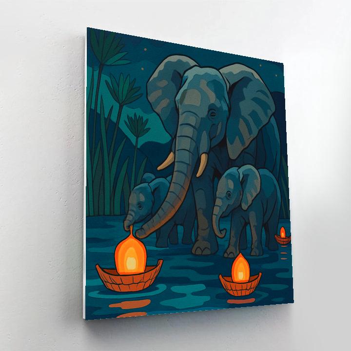 Moonlit Elephant Reedboat Parade Paint by numbers kits
