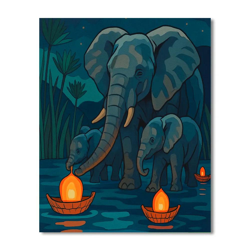 Moonlit Elephant Reedboat Parade Paint by numbers kits