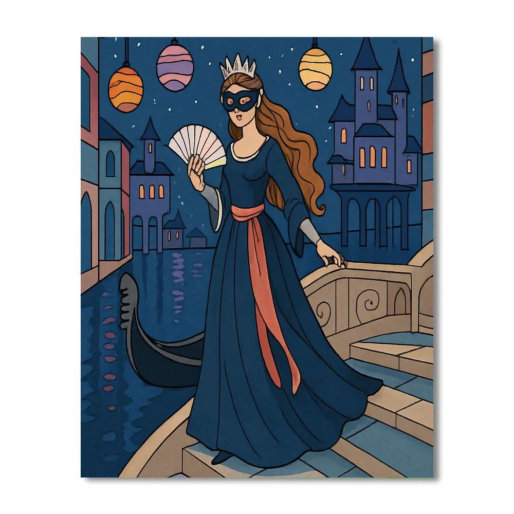 Moonlit Canal Masquerade With Princess Silhouette Number painting