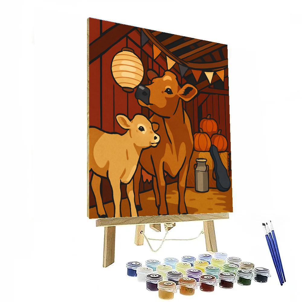 Lanternlit Barn Dance With Cow DIY paint by numbers