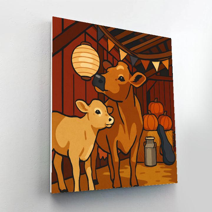 Lanternlit Barn Dance With Cow DIY paint by numbers
