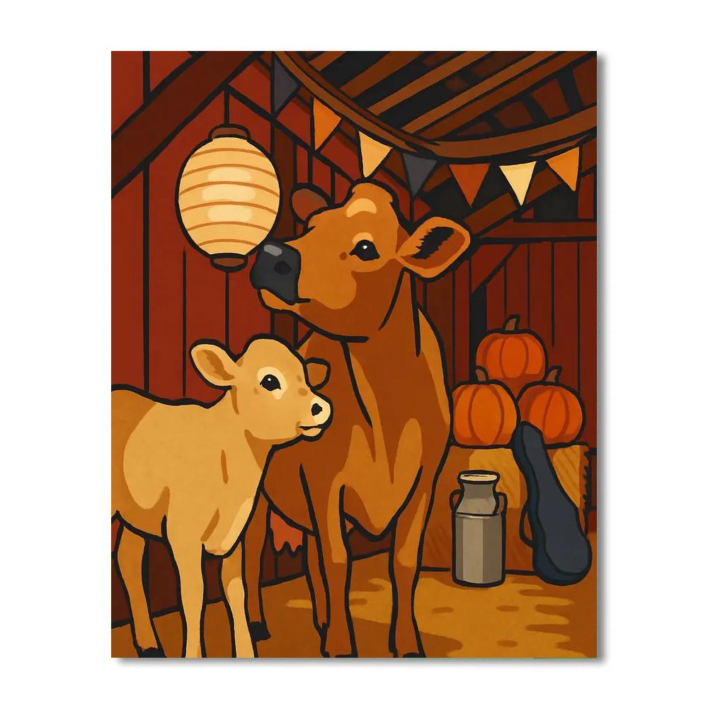 Lanternlit Barn Dance With Cow DIY paint by numbers