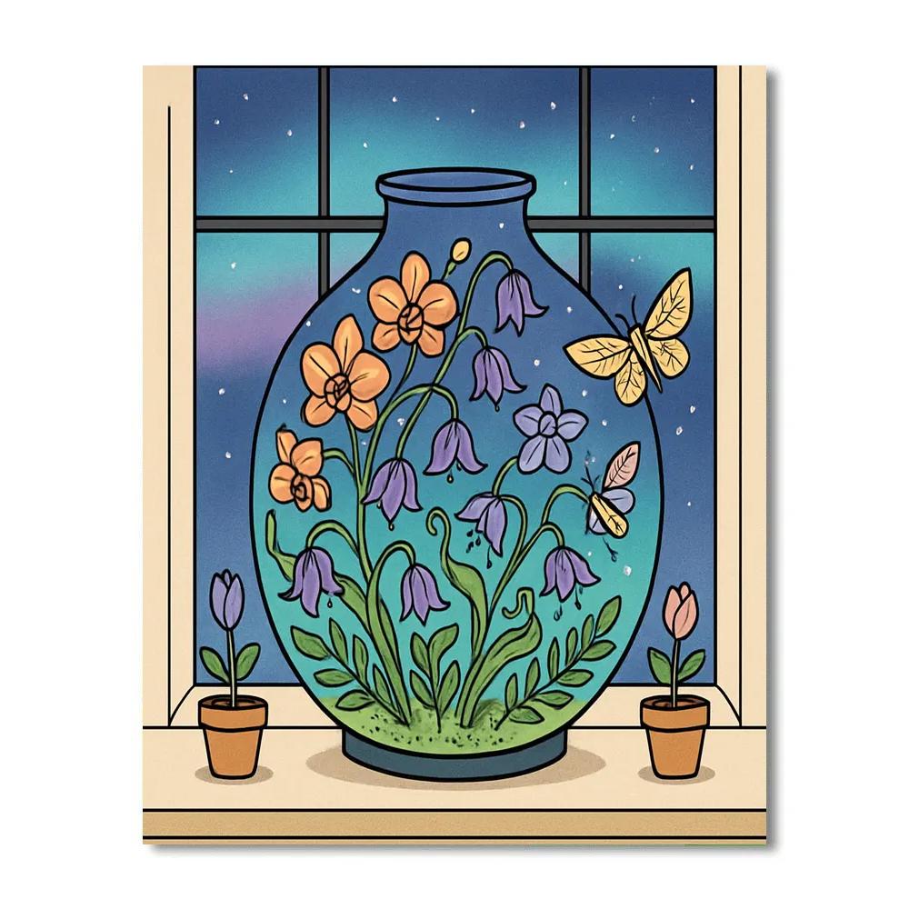 Terrarium With Floral Aurora paint by color