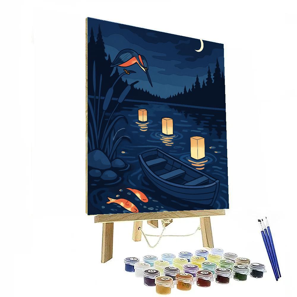 Rowboat Under Lantern Skies At The Lake paint by numbers