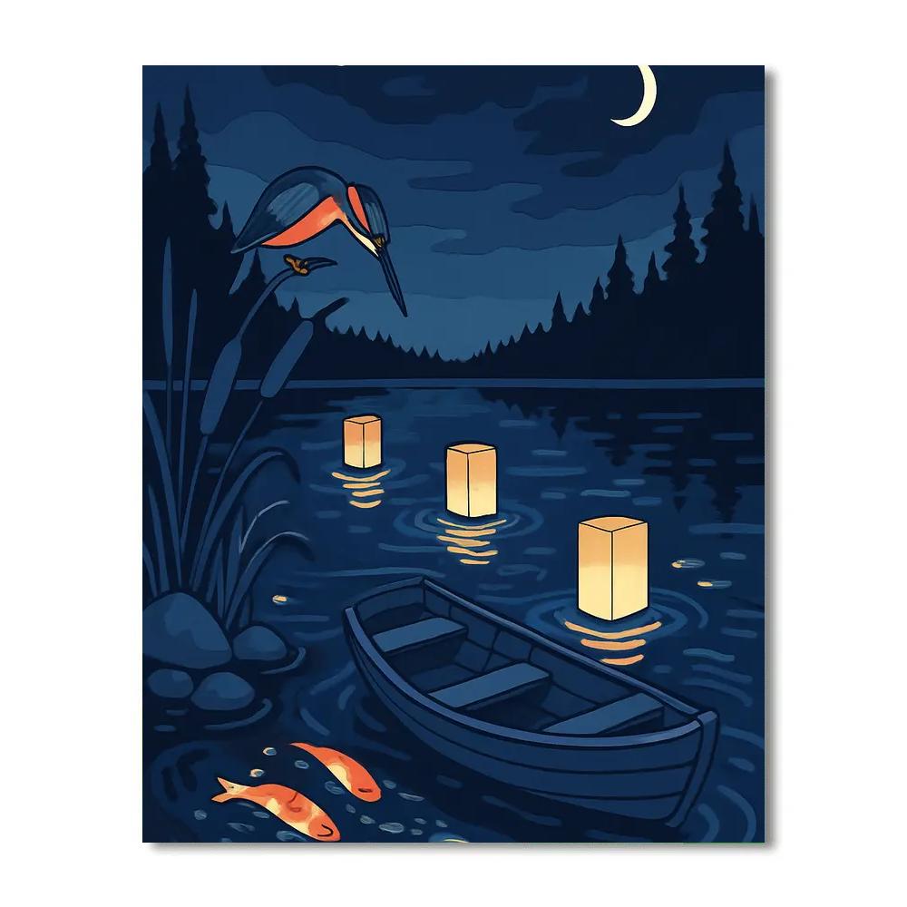 Rowboat Under Lantern Skies At The Lake paint by numbers