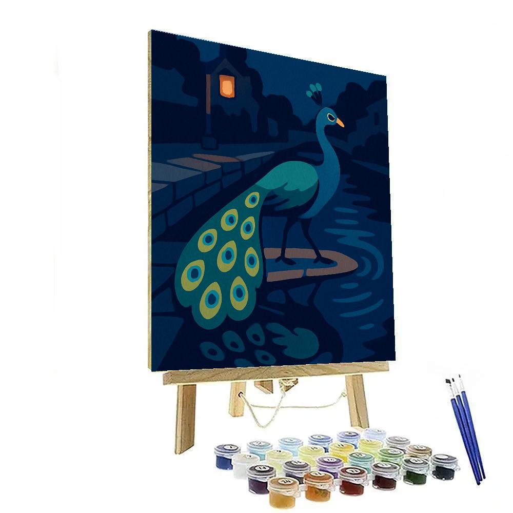 Moonlit Canal With Peacock Reflections Painting by numbers kit