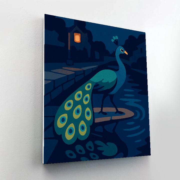 Moonlit Canal With Peacock Reflections Painting by numbers kit